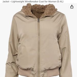 NWT Hurley Women's Reversible Tan Teddy Sherpa Bomber Jacket, size XL.